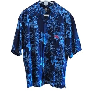 Chiliwear Ole Miss Blue Floral Men's Hawaiian Shirt Short Sleeve Est. Size XL